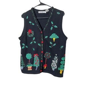 Vintage OHI Christmas Sweater Vest‎ beaded Embroidery Size Small